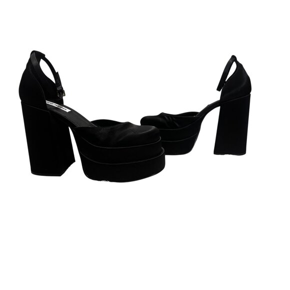 Steve Madden Charliz Platform Pump Heels Women 9 Black Satin Chunky Comfort Prom - Picture 11 of 16